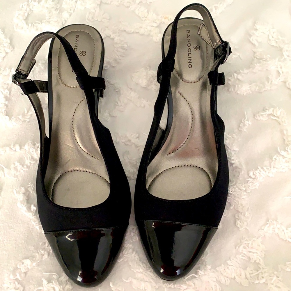 Bandolino sling back black heels.